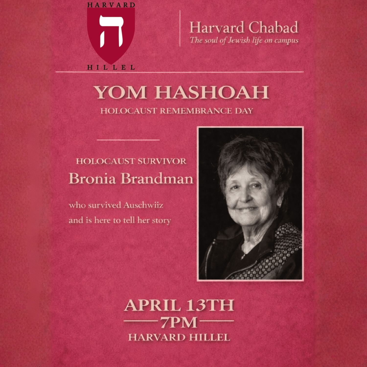 Yom HaShoah Commemoration with Holocaust Survivor Bronia Brandman